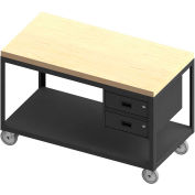 Durham Mobile Workbench - Maple Top, 2 Tiroirs de verrouillage - Plateau - 60-1/4"W x 30-1/4"D x 31-13/16"H