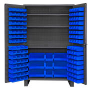 Global Industrial Bin Cabinet Flush Door - 137 Blue Bins, 16 Ga. All-Welded Cabinet 48x24x78