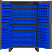 Global Industrial Bin Cabinet Flush Door - 171 Blue Bins, 16 Ga. All-Welded Cabinet 48x24x78