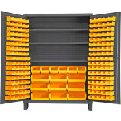 Global Industrial Bin Cabinet Flush Door - 185 Yellow Bins, 16 Ga. All-Welded Cabinet 60x24x84