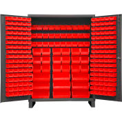 Global Industrial Bin Cabinet Flush Door - 227 Red Bins, 16 Ga All-Welded Cabinet 60 x 24 x 84