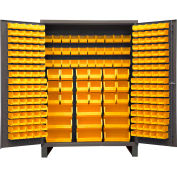 Global Industrial Bin Cabinet Flush Door - 227 Yellow Bins, 16 Ga. All-Welded Cabinet 60x24x84
