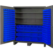 Global Industrial Bin Cabinet Flush Door - 212 Blue Bins, 16 Ga. All-Welded Cabinet 72x24x84