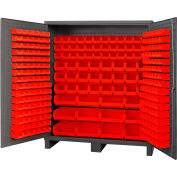 Global Industrial Bin Cabinet Flush Door - 264 Red Bins, 16 Ga All-Welded Cabinet 72 x 24 x 84
