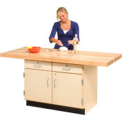 Diversified Spaces 2 Station Workbench, 2 Drawers, 1 Cabinet, 64"W x 28"D, Tan
