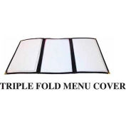 Winco PMCT-9K Triple Fold Menu Cover, 9-1/2"W, 12"H, Plastic W/ Vinyl Binding, Three Page, Black - Pkg Qty 25