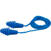 Bouchons d’oreilles réutilisables Elvex® Quattro™, filaires, NRR 27dB, bleu, 100 paires/boîte