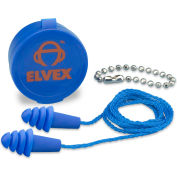 Bouchons d’oreilles réutilisables Elvex® Quattro™ avec chaîne et étui, avec fil, NRR 27 dB, bleu, 50 paires/boîte