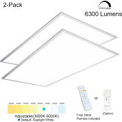 eSenLite® 2x4ft 50W 6500 LM LED Ceiling Panel Troffer Light 3000-5000K CCT Dim w/ Remote, 2 PK