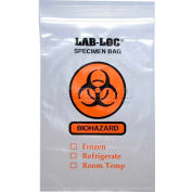 Sac refermable 3-mur spécimen de transfert (Biohazard), 6 "x 9", effacer, Pkg Qty 1000