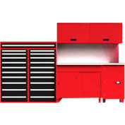 Equipto Standard Single Workbench System, Stainless Steel Top, 132"W x 30"D, Red