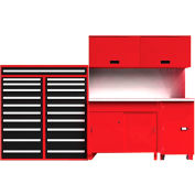Système d’établi unique standard Equipto, dessus en acier inoxydable, 132"L x 30"D, rouge