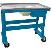 Equipto Teardown Bench, Fluid Container, Drawer Stainless Steel Top, 48"W x 30"D, Blue