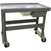 Banc de démontage Equipto, récipient fluide, tiroir, 60"W x 30"D, gris