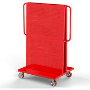 Valley Craft Modular A-Frame Bin Cart F89550 w/2 Round-Peg Pegboard Panels 36"W x 30"D x 62"H, Red