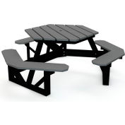Global Industrial™ 6 ft. Recycled Plastic Hexagon Picnic Table with Black Frame - Gray