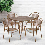 Flash Furniture Oia Ensemble de 5 tables de patio en acier pour l’intérieur et l’extérieur avec chaises rondes, or