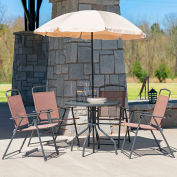 Flash Furniture® Nantucket 5 pièces Ensemble de salle à manger en plein air avec parapluie, marron