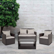 Flash Furniture® 4 Piece Outdoor Patio Set, Noir w / Gris Oreiller et Coussins