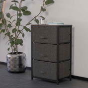 Flash Furniture 3 Drawer Wood Top Cast Vertical Storage Dresser, Dark Gray Fabric Drawers, Black