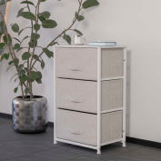 Flash Furniture 3 Tiroir Bois Top Cast Commode de Rangement Verticale, Tiroirs en Tissu Gris Clair, Blanc