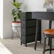 Flash Furniture 4 Drawer Slim Wood Top Cast Vertical Storage Dresser, Dk Gray Fabric Drawers, Black