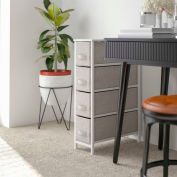 Flash Furniture 4 Drawer Slim Wood Top Cast Vertical Storage Dresser, Lt Gray Fabric Drawers, White