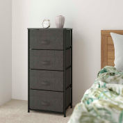 Flash Furniture 4 Drawer Wood Top Cast Vertical Storage Dresser, Dark Gray Fabric Drawers, Black