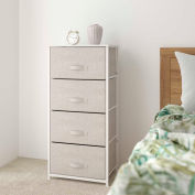 Flash Furniture 4 Drawer Wood Top Cast Vertical Storage Dresser, Light Gray Fabric Drawers, White
