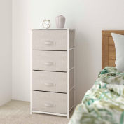Flash Furniture 4 Tiroir Bois Top Cast Commode de Rangement Verticale, Tiroirs en Tissu Gris Clair, Blanc