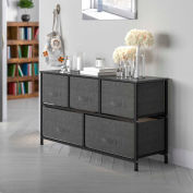 Flash Furniture 5 Tiroir Bois Top Cast Commode de Rangement Verticale, Tiroirs en Tissu Gris Foncé, Noir