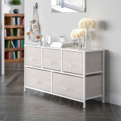 Flash Furniture 5 Drawer Wood Top Cast Vertical Storage Dresser, Light Gray Fabric Drawers, White