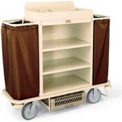 Forbes Steel Housekeeping Cart w/Under Deck Shelf & Organizer, Beige - 2148-BE