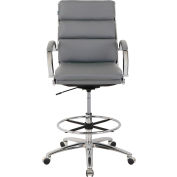 Interion® Antimicrobial Bonded Leather Modern Ribbed Executive Stool, Charcoal Gray