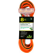 GoGreen Power 16/3 SJTW 8ft 3 Outlet Heavy Duty Extension Cord, GG-15008 - Orange