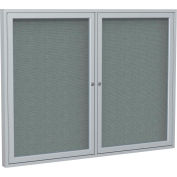 Ghent Enclosed Bulletin Board, 2 Door, 48"W x 36"H, Gray Fabric/Silver Frame