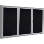 Gand Enclosed Bulletin Board - 3 Door - Black Recycled Rubber w/Silver Frame - 36" x 72"