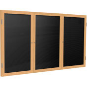 Gand Enclosed Letter Board - 3 Door - Black Letterboard w/Oak Frame - 36" x 72"