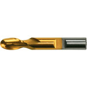 Cleveland HGC-2B-TN HSS-Cobalt 2-Flute TiN Ball Nose Single End Mill, 1/2 » x 1/2 » x 1 » x 3-1/4 »
