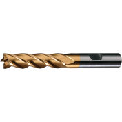 Cleveland HG-4C-TN HSS 4-Flute TiN Square Single End Mill, 9/16 » x 1/2 » x 1-3/8 » x 3-3/8 »