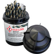 Cle-Line 1875R Series 29PC HSS Black/Gold Bit Barrel° Mechanics Length Drill Set 1/16-1/2x1/64