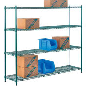Nexel® Poly-Green®, 4 Tier, Wire Shelving Starter Unit, 72"W x 14"D x 63"H