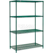 Nexel® Poly-Green®, 4 Tier, Wire Shelving Starter Unit, 36"W x 18"D x 63"H