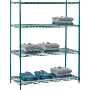 Nexel® Poly-Green®, 4 Tier, Wire Shelving Starter Unit, 48"W x 21"D x 54"H