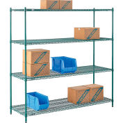 Nexel® Poly-Green®, 4 Tier, Wire Shelving Starter Unit, 72"W x 21"D x 74"H