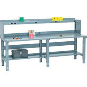 Global Industrial™ atelier extra long avec toit de bord carré en acier et riser de puissance, 96"Wx36"D, gris