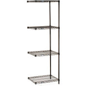 Nexel® 4 Shelf, Black Epoxy Wire Shelving Unit, Add On, 24"W x 14"D x 74"H