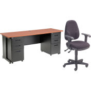 Interion® Bureau et fauteuil en tissu avec 3 piédestaux à tiroirs - 72 » x 24 » - Cerise