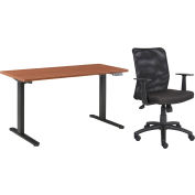 Interion® Table réglable en hauteur avec paquet de chaise - 60"W x 30"D - Cherry w/ Black Base