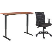 Interion® Table réglable en hauteur avec paquet de chaise - 72"W x 30"D - Cherry w/ Black Base